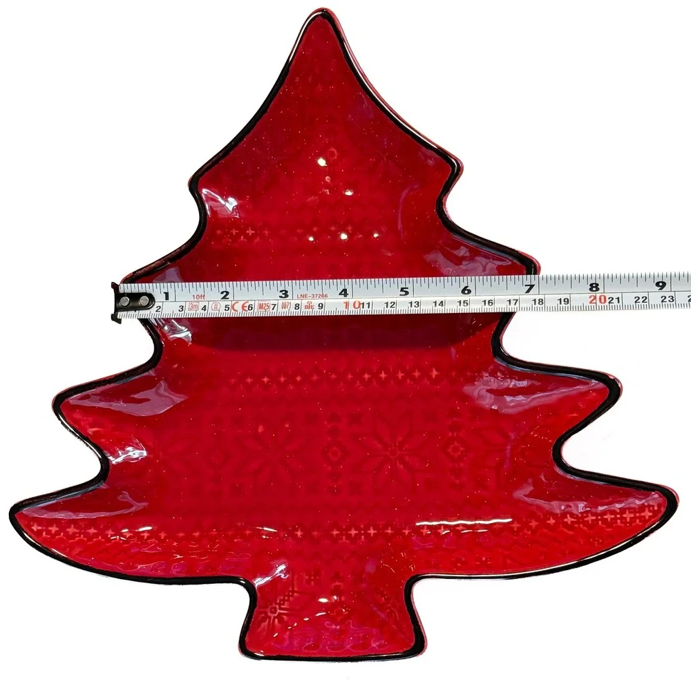 Southern Living Red Christmas Tree Platter Set of 2 Handcrafted Portugal